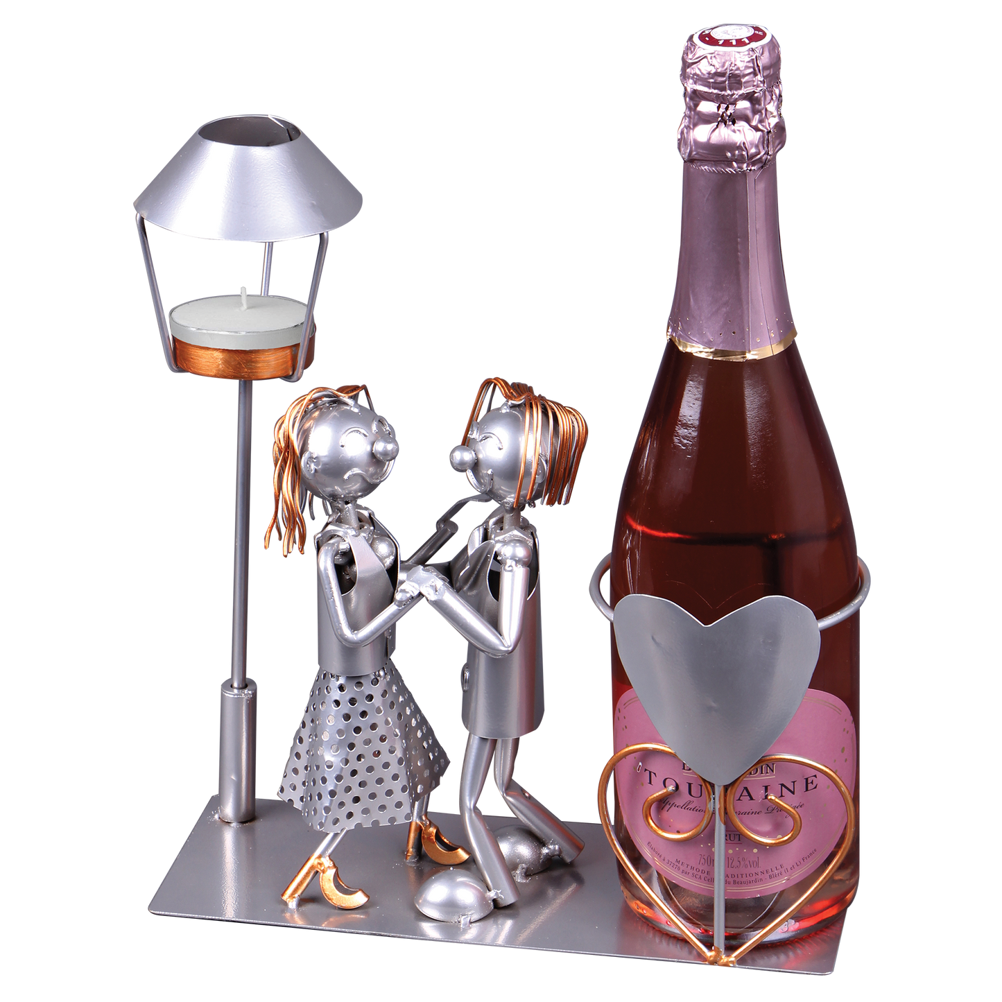 Support bouteille Félix métal gris/cuivre - Amoureux
