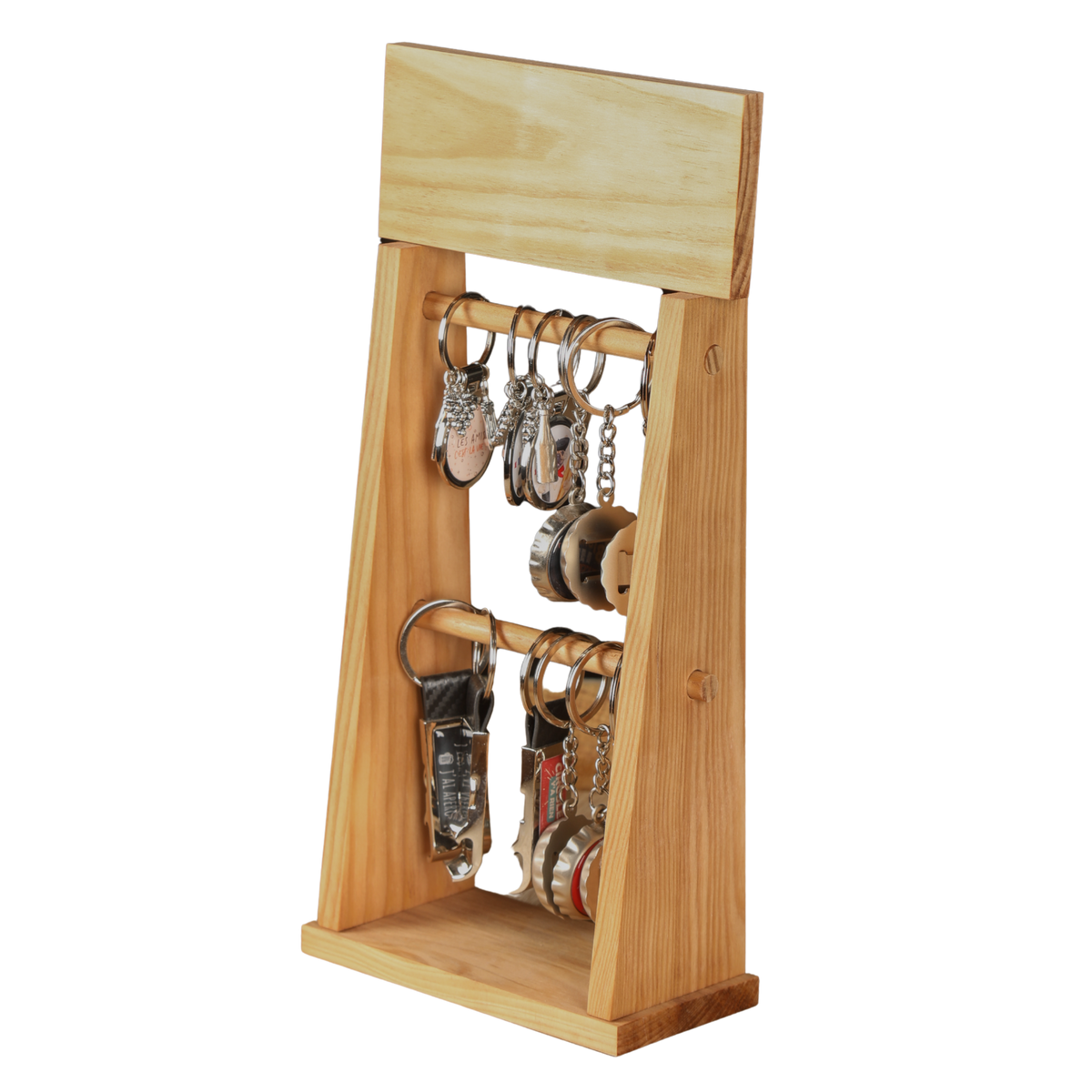 Présentoir Display bois teinté vintage pour 20 porte-clés