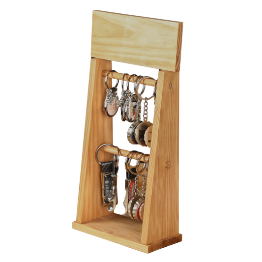 Vintage stained wood display stand for 20 keychains