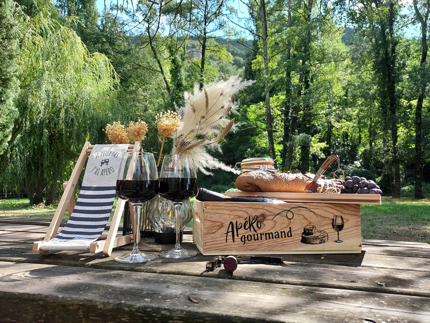 Support bouteille Valentina bois toile - Je peux pas j ai apéro