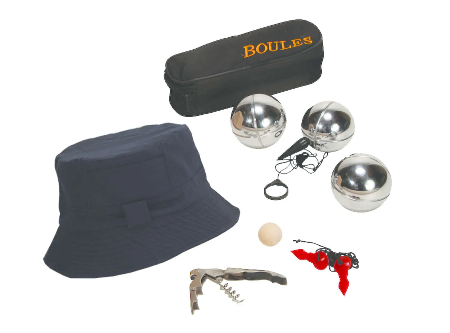 Coffret pétanque Léon bois 6 accessoires pour 1 bouteille - Jaime la pétanque