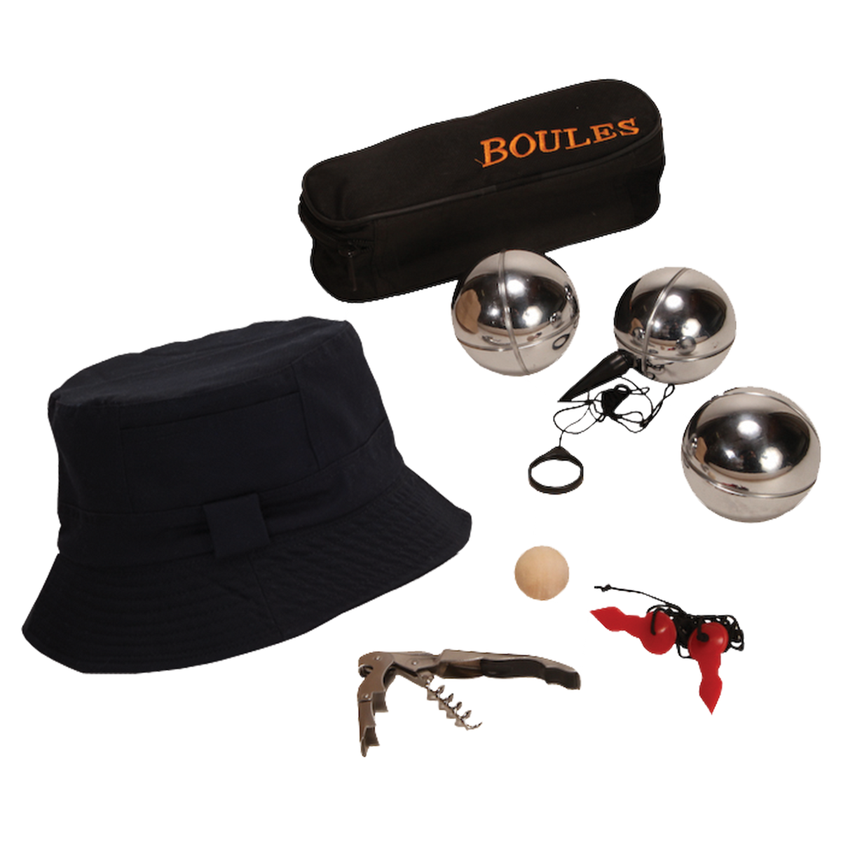 Coffret pétanque Léon 6 accessoires 1 bouteille - Jpeux pas j'ai petanque