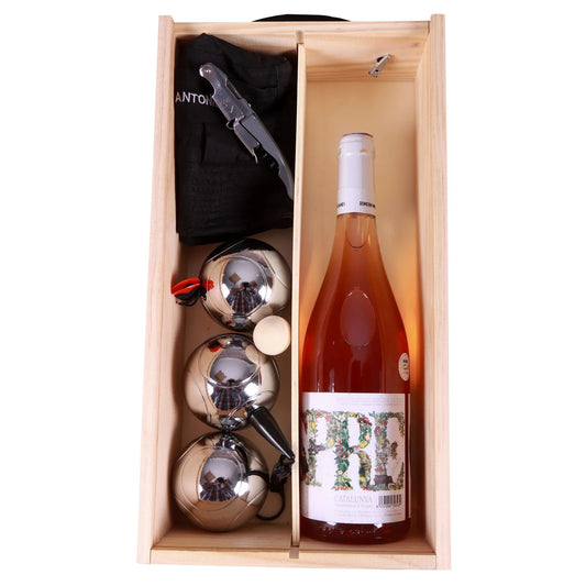 Coffret pétanque Léon bois 6 accessoires pour 1 bouteille - Jaime la pétanque