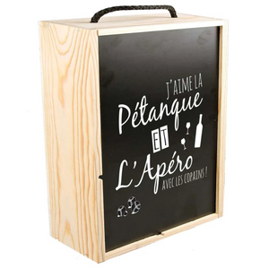 Coffret pétanque Léon bois 6 accessoires pour 2 bouteilles - Jaime la pétanque