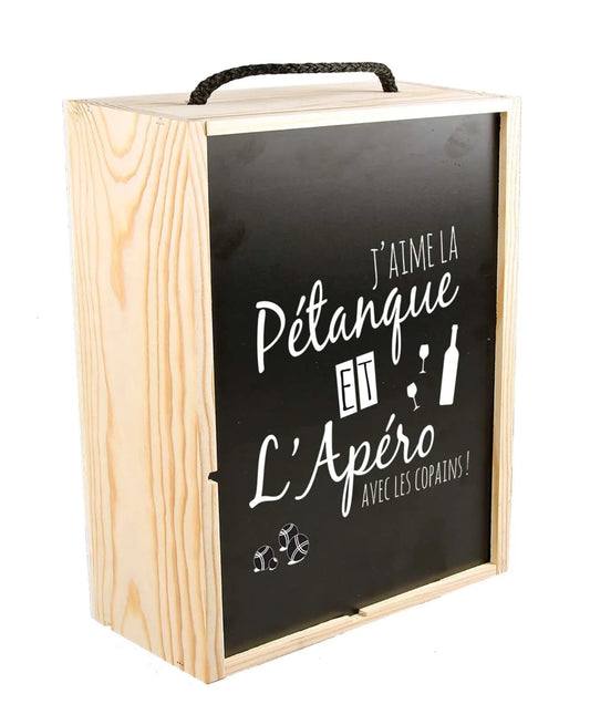 Coffret pétanque Léon bois 6 accessoires pour 2 bouteilles - Jaime la pétanque