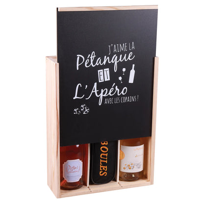 Coffret pétanque Léon bois 6 accessoires pour 2 bouteilles - Jaime la pétanque