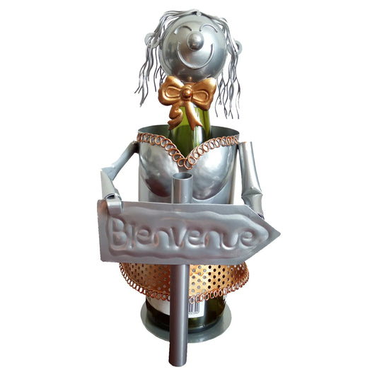 Support bouteille Félix métal gris/cuivre Bienvenue