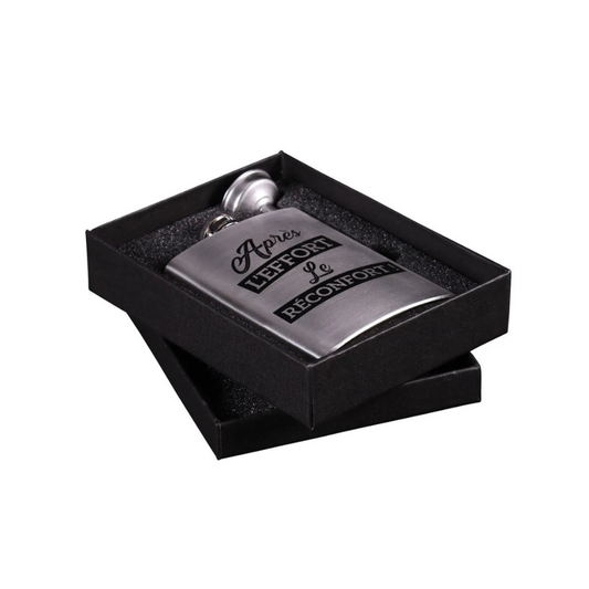Coffret flasque Nora 8oz/24cl décoré noir - Aprés leffort le réconfort