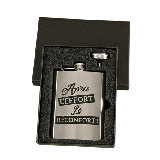 Coffret flasque Nora 8oz/24cl décoré noir - Aprés leffort le réconfort