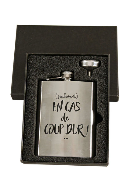 Nora 8oz/24cl black decorated flask gift set - In case of a tough break