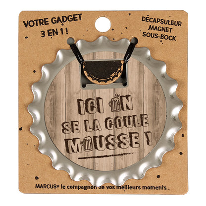 Décapsuleur 3 en 1 Marcus métal - Ici on se la coule mousse