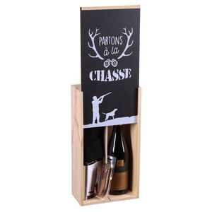 Coffret chasse Franquin bois 3 accessoires pour 1 bouteille-Partons à la Chasse