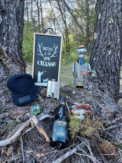 Coffret chasse Franquin bois 3 accessoires pour 1 bouteille-Partons à la Chasse