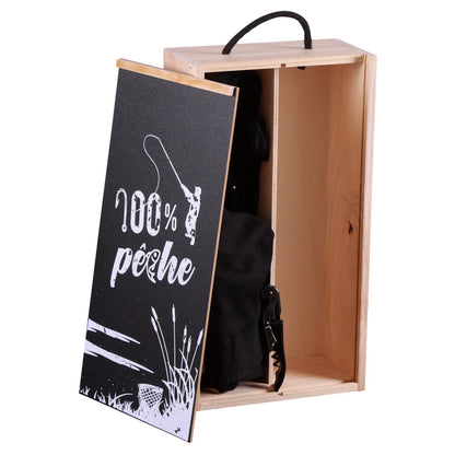 Coffret pêche Colin bois 4 accessoires pour 1 bouteille - 100% pêche