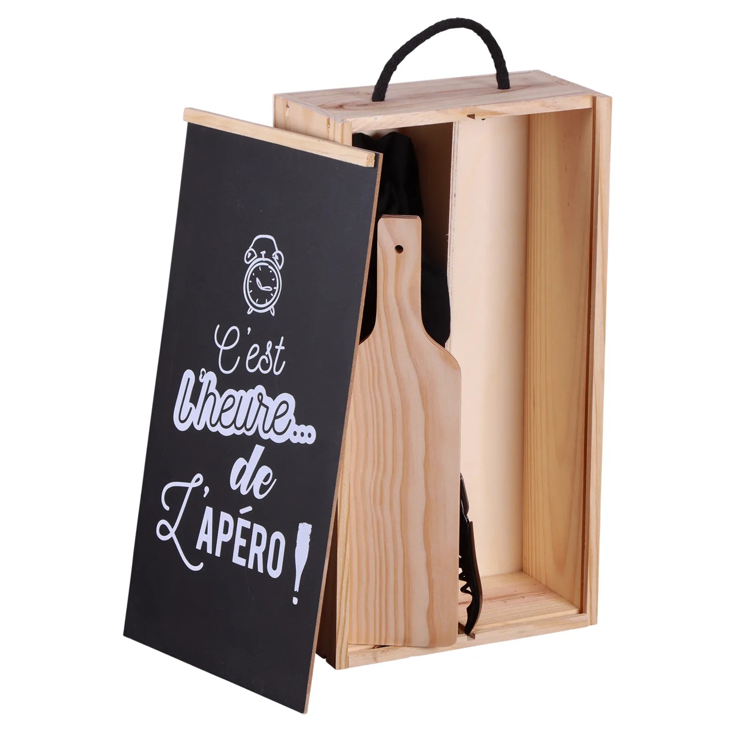 Coffret apéro Thibaud bois 3 accessoires pour 1 bouteille  - Cest lheure...