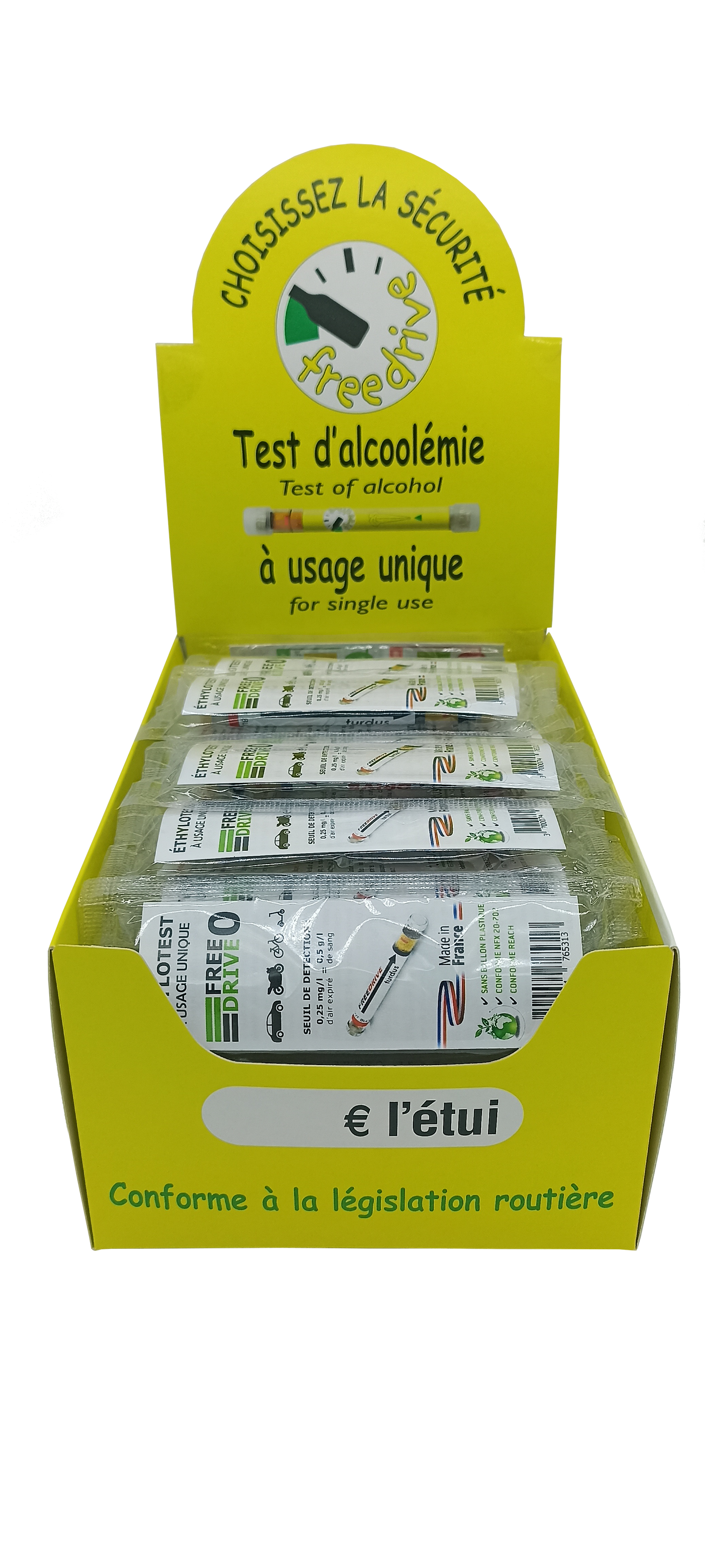 Ethylotest Justus usage unique sans ballon 0.5g/l (présentoir carton)