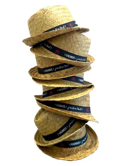 Ernest straw hat with grey/white/fuchsia band - Vacation I forget everything