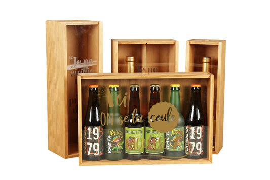Castel pine wood crate, cappuccino stain, 6 beers - Here we take it easy with the foam
