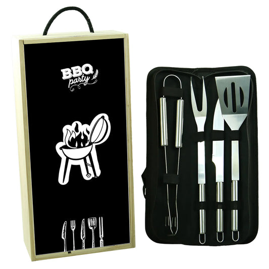 Coffret BBQ Fernando bois 5 accessoires magnum/2 bouteilles  - BBQ Party