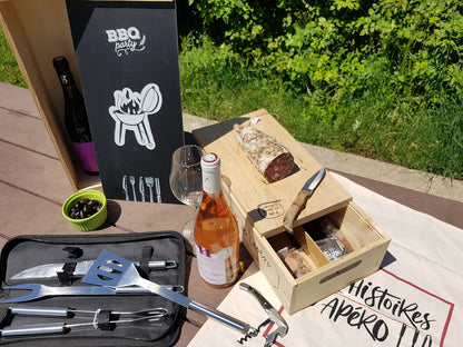 Coffret BBQ Fernando bois 5 accessoires magnum/2 bouteilles  - BBQ Party