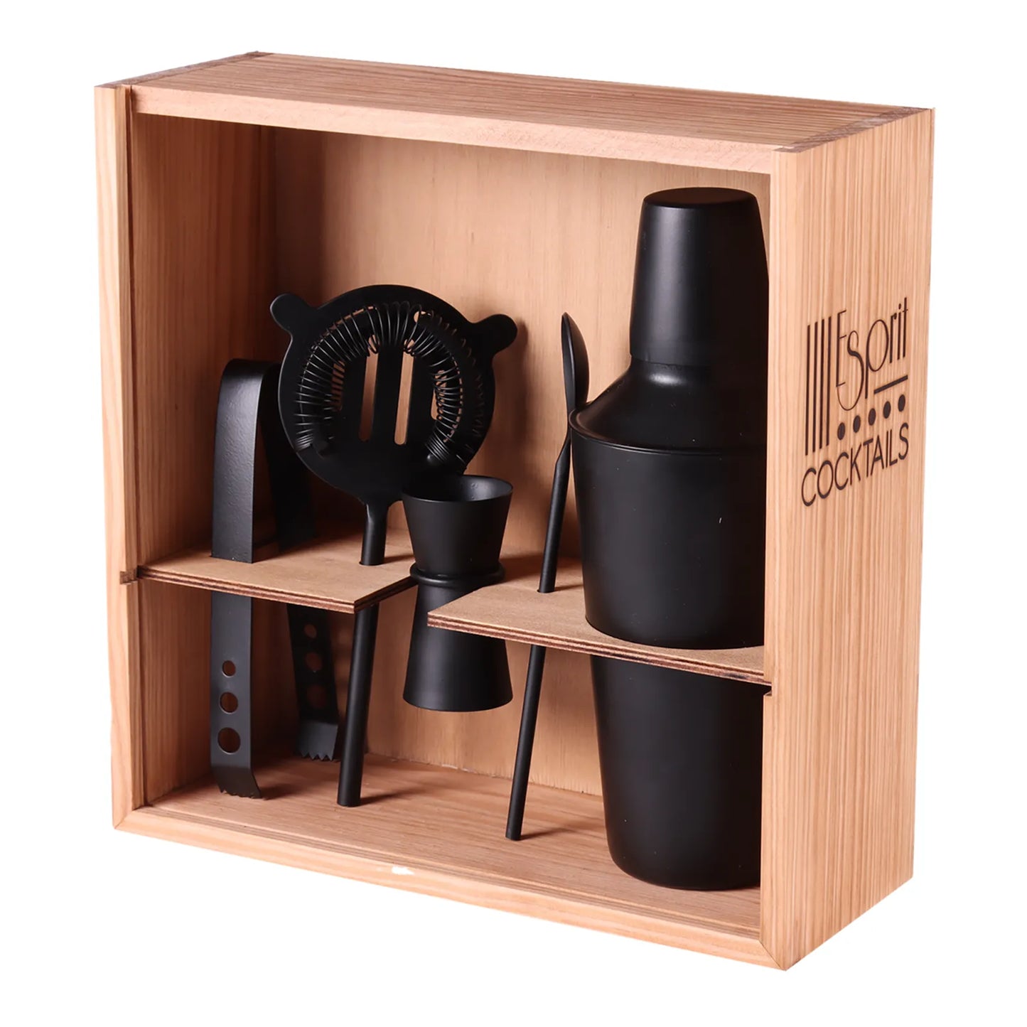 Coffret cocktail Fizz bois teinté cappuccino 5 pièces - Esprit cocktail
