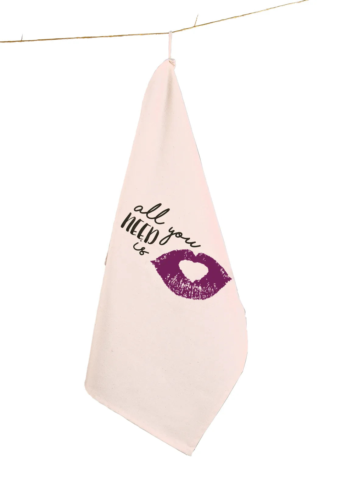 Swan tea towel in ecru cotton canvas with black/purple decoration, 65x45cm - All you need is...