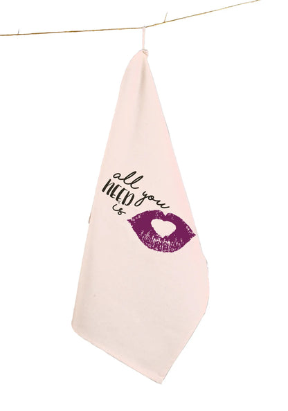 Swan tea towel in ecru cotton canvas with black/purple decoration, 65x45cm - All you need is...