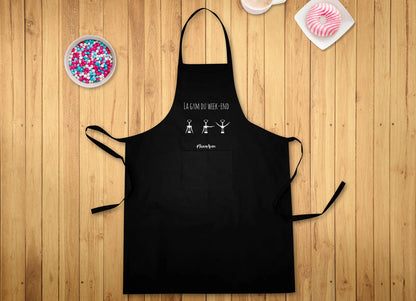 Loan black cotton canvas apron with white decoration, 90x65cm - Weekend gym