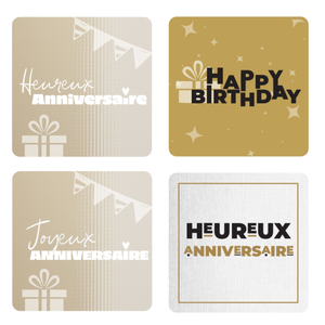 Square adhesive label - Birthday (set of 4-box of 500)