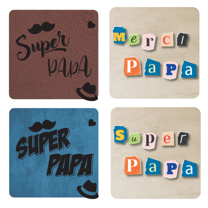 Etiquette adhésive carrée - Papa (boîte de 500 set de 4 assorties)