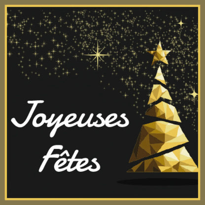 Etiquette adhésive carrée noir/or - Joyeuses Fêtes (boîte de 500)