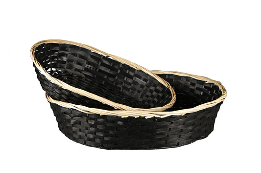 Clara basket, bamboo/black rush/natural, oval, 38x28x9cm