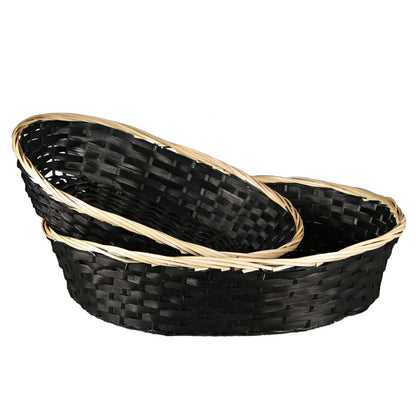 Clara basket, bamboo/black rush/natural, oval, 45x35x10cm