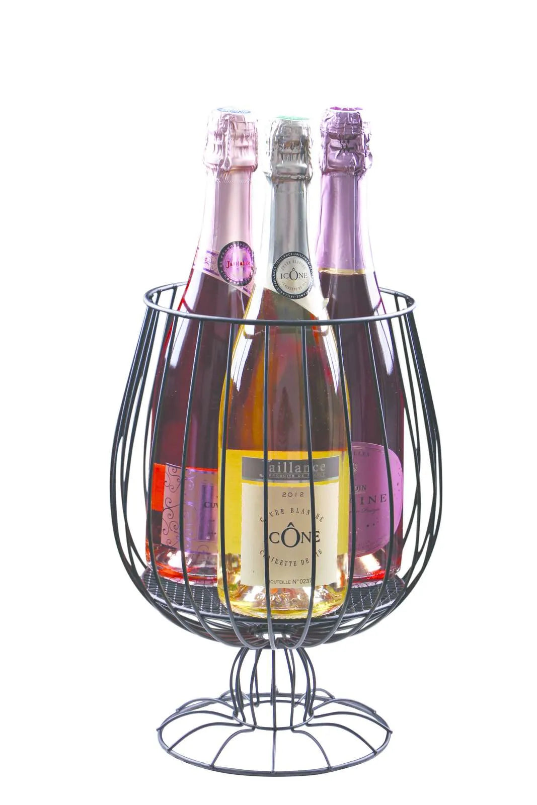 Esteban black metal stemmed glass for 2 or 3 bottles