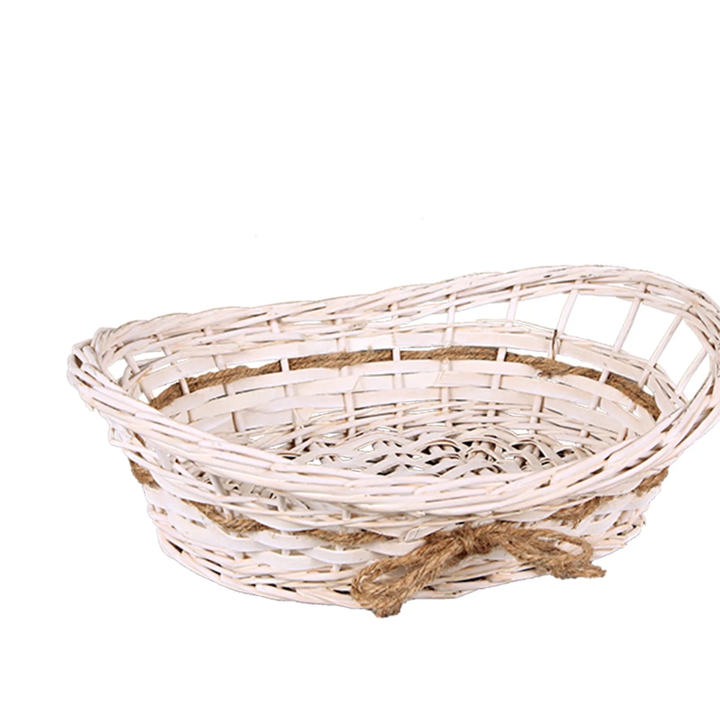 Bianca wicker/off-white wood oval basket 32x22x8/10cm