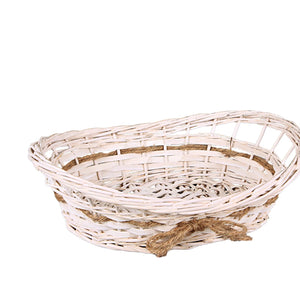 Bianca wicker/off-white wood oval basket 32x22x8/10cm