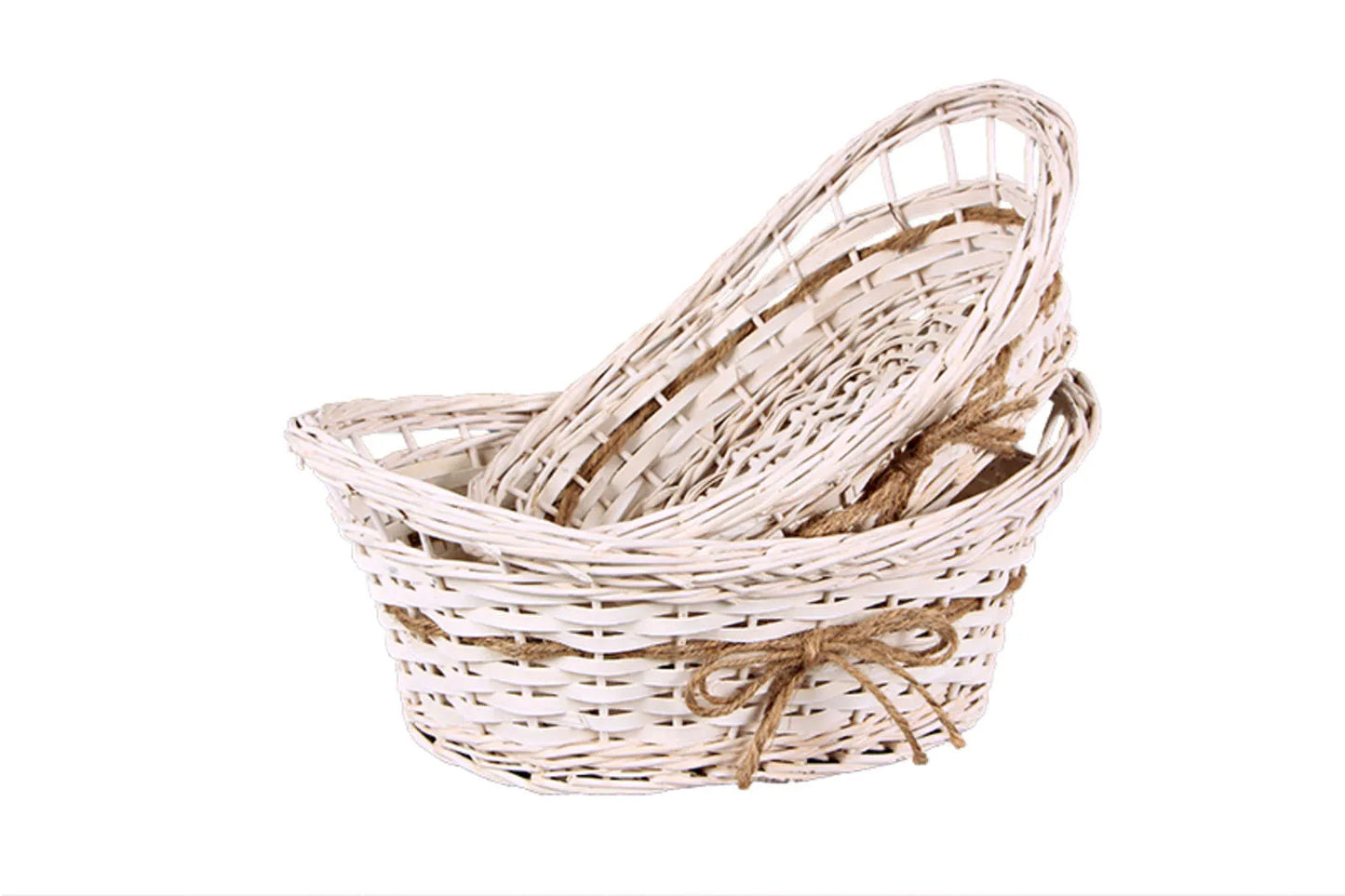 Bianca wicker/off-white wood oval basket 32x22x8/10cm