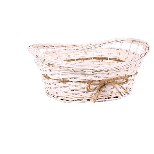 Bianca wicker/off-white wood oval basket 36x22x11/14cm