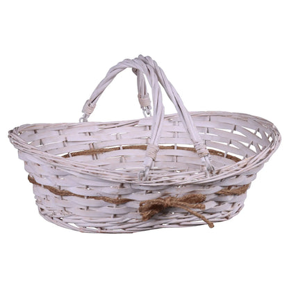 Bianca basket, wicker/off-white wood, oval, 33x26x8/10cm