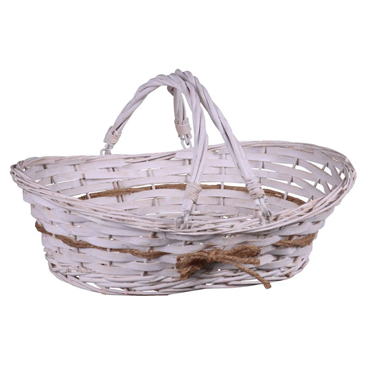 Bianca basket, wicker/off-white wood, oval, 33x26x8/10cm