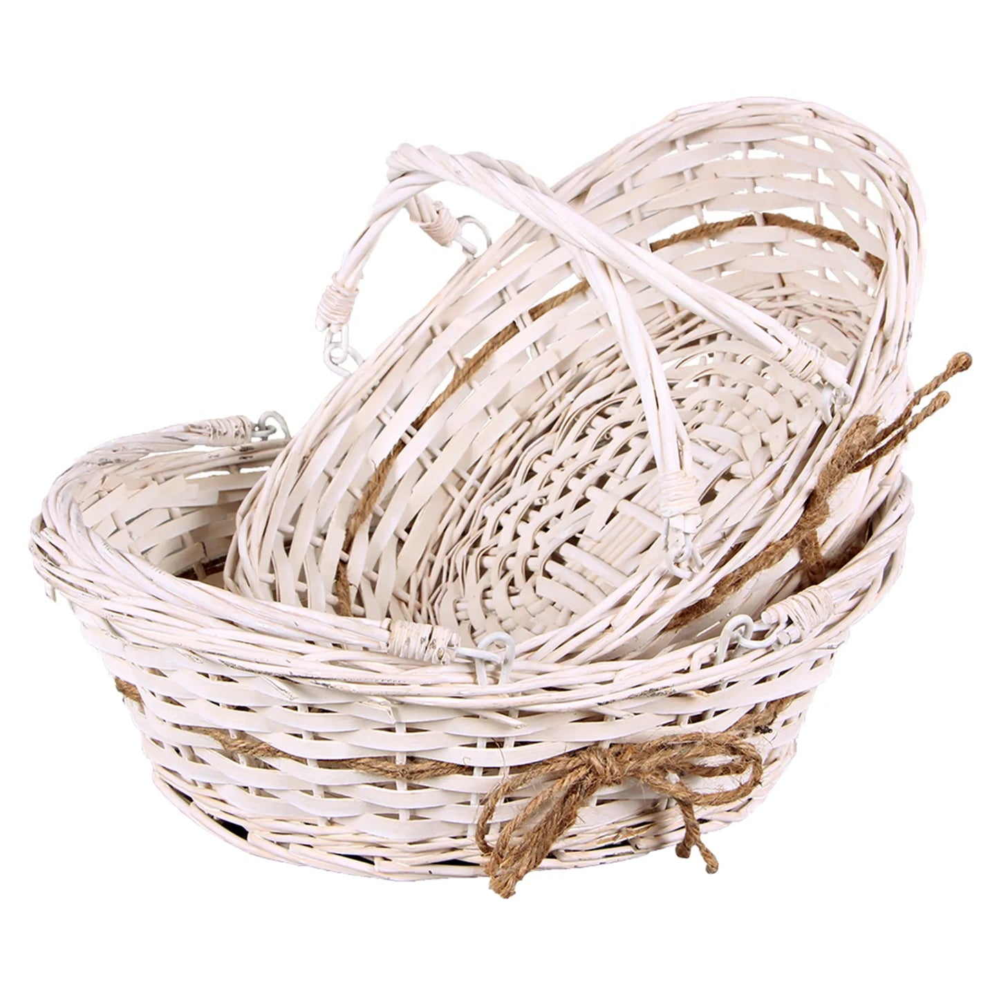 Bianca basket, wicker/off-white wood, oval, 36x30x9/12cm