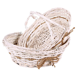 Bianca basket, wicker/off-white wood, oval, 36x30x9/12cm