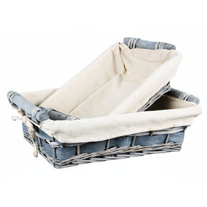 Corbeille Jade osier/bois anthracite tissu beige rectangle 33x23x9cm