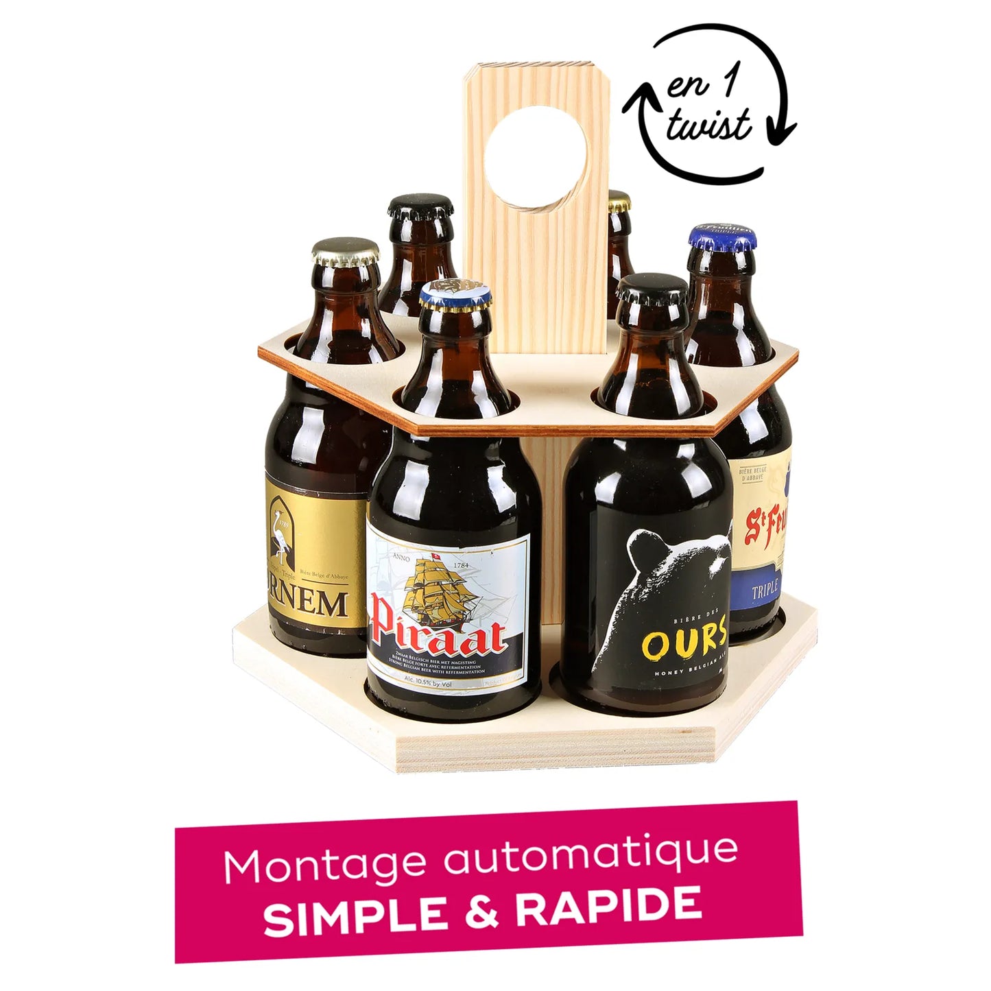 Carrousel à bière Ezio bois 6 bières 33/50cl (type Steinie), Twist