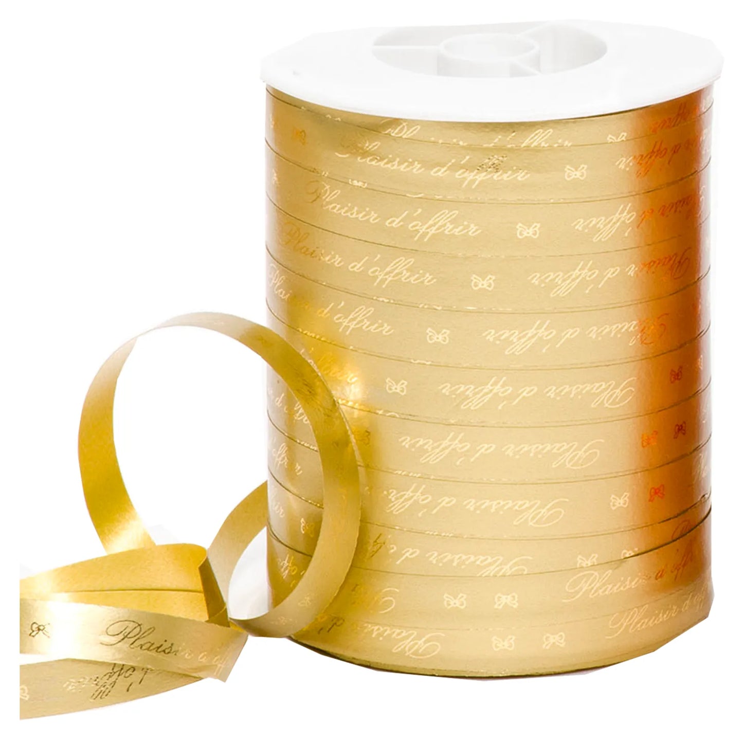 Smooth, shiny gold satin ribbon - A pleasure to give (10mm x 250m spool)