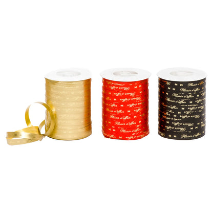 Smooth, shiny gold satin ribbon - A pleasure to give (10mm x 250m spool)