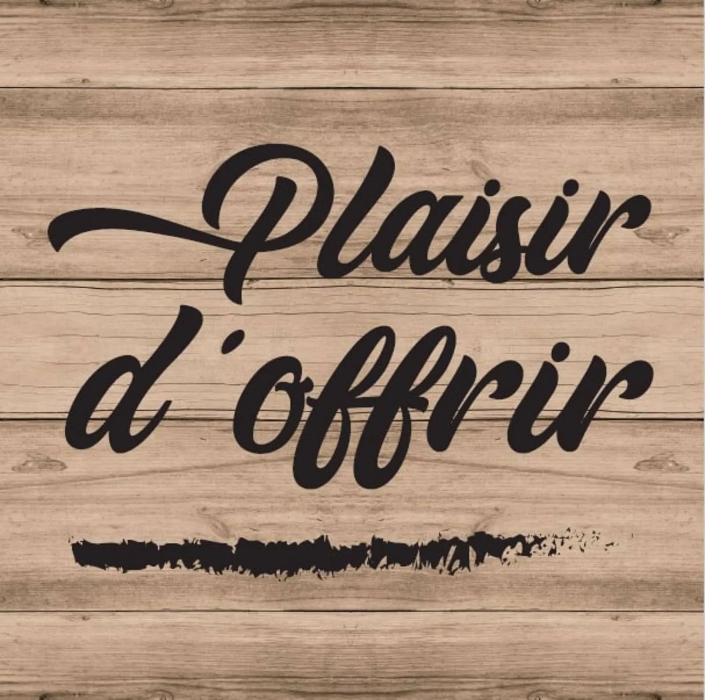 Etiquette adhésive carrée bois/noir - Plaisir doffrir (boîte de 500)