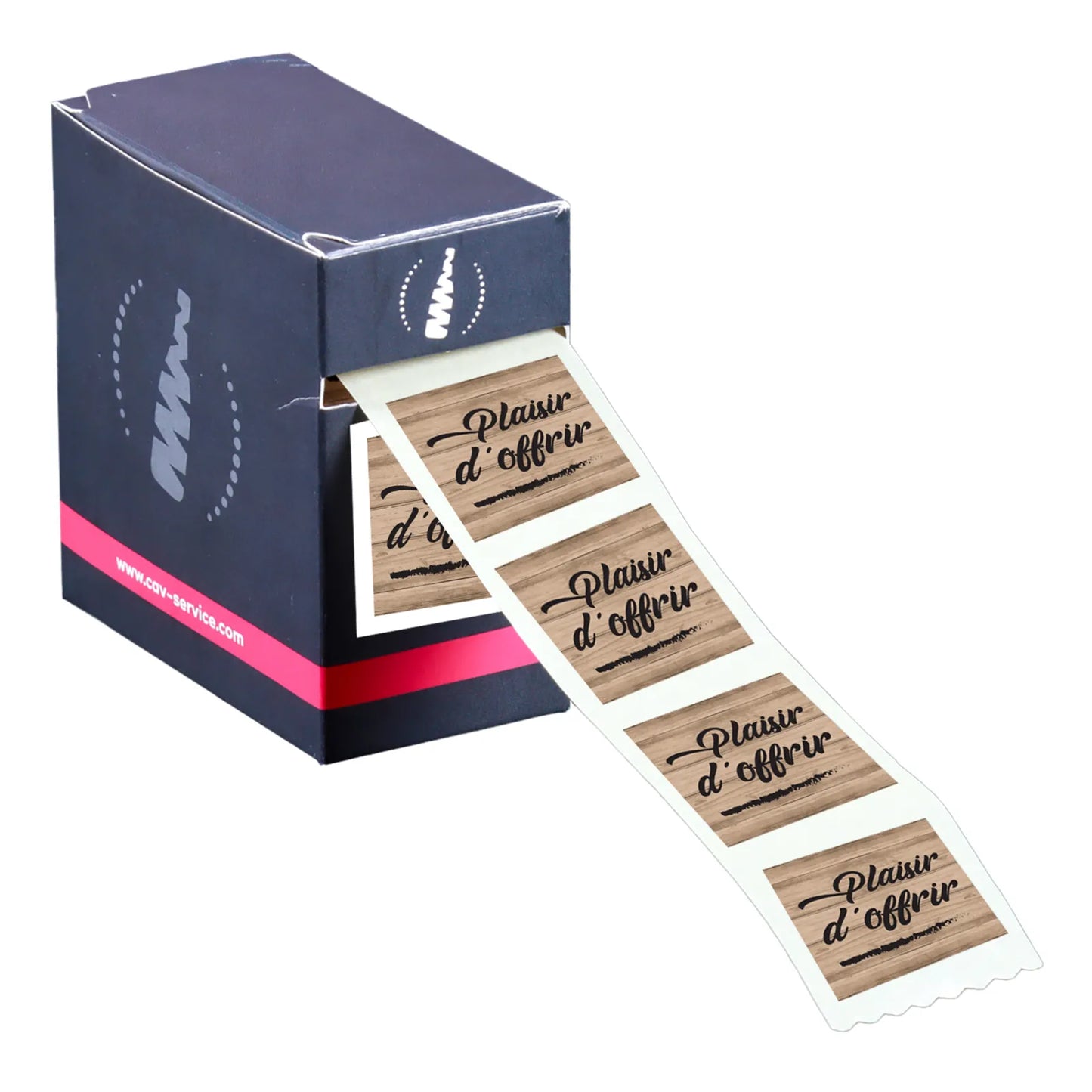 Etiquette adhésive carrée bois/noir - Plaisir doffrir (boîte de 500)