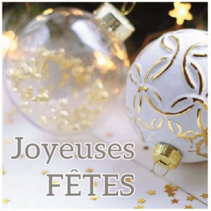 Etiquette adhésive carré blanc/or - Joyeuses Fêtes (boîte de 500)