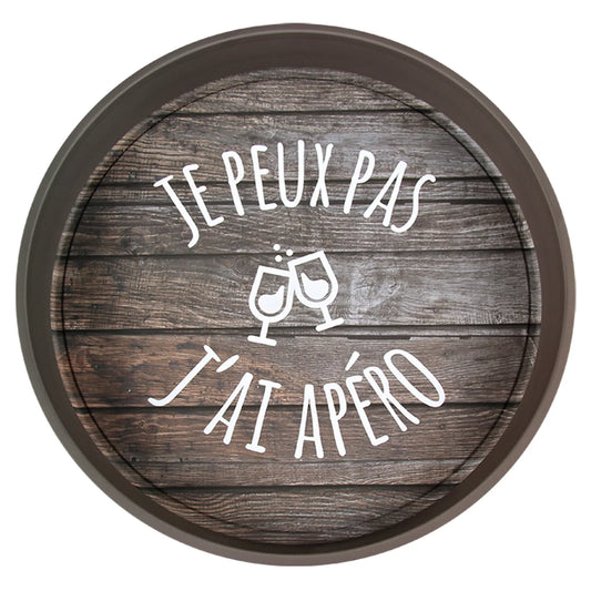 Plateau Viggo métal rond - Je peux pas jai apéro